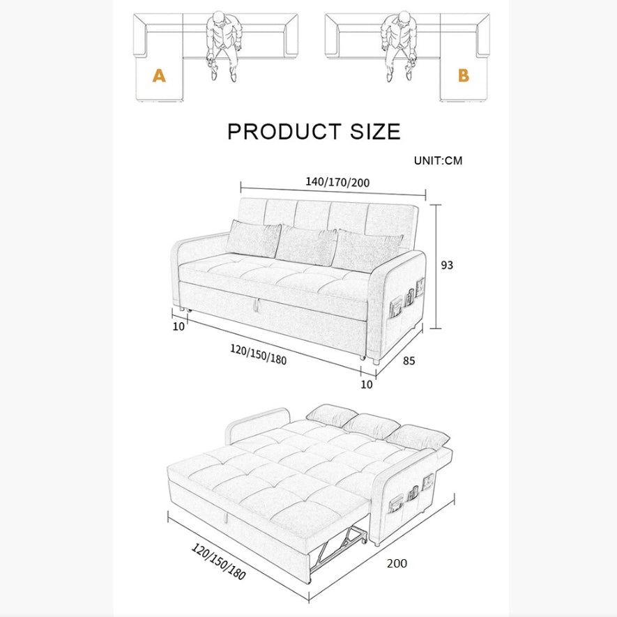 ML203 Three Seater Sofa Bed, L Shape Sofa Bed With Storage, Linen