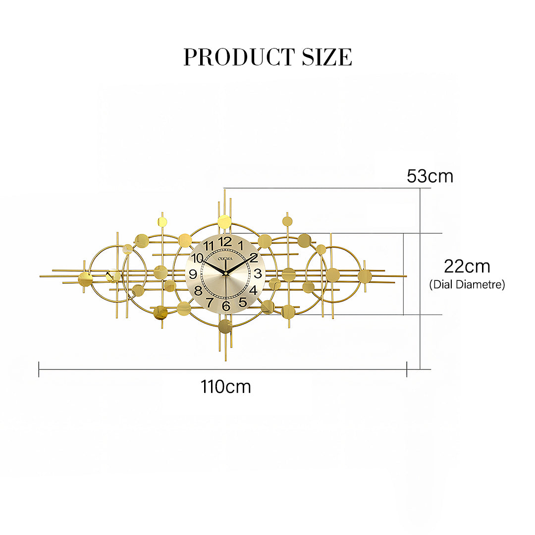 Cohen Art Deco Gold Wall Clock, Silent Clock, Horizontal Or Vertical