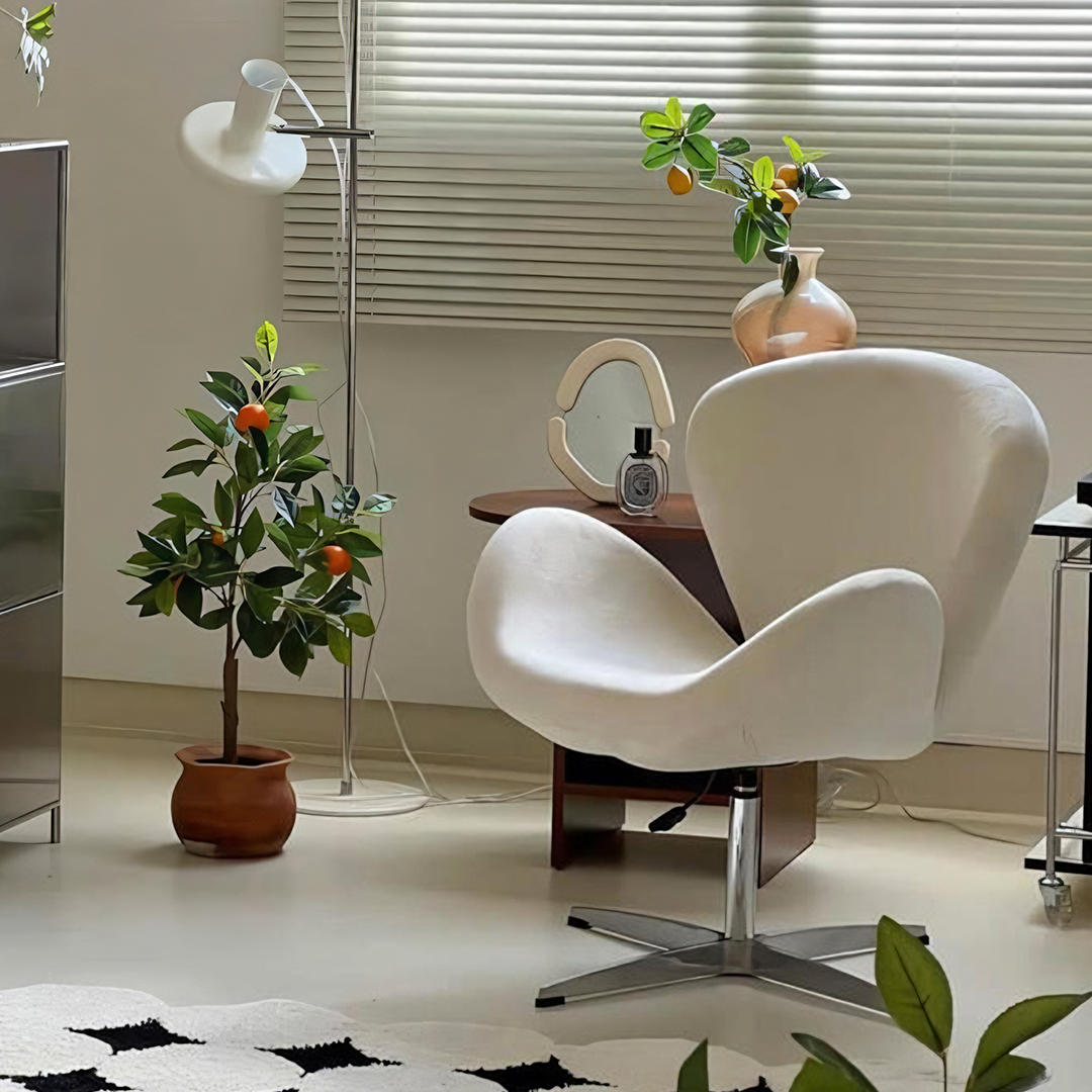 Tane Swivel, Stylish Office Chair, Cream Flannelette