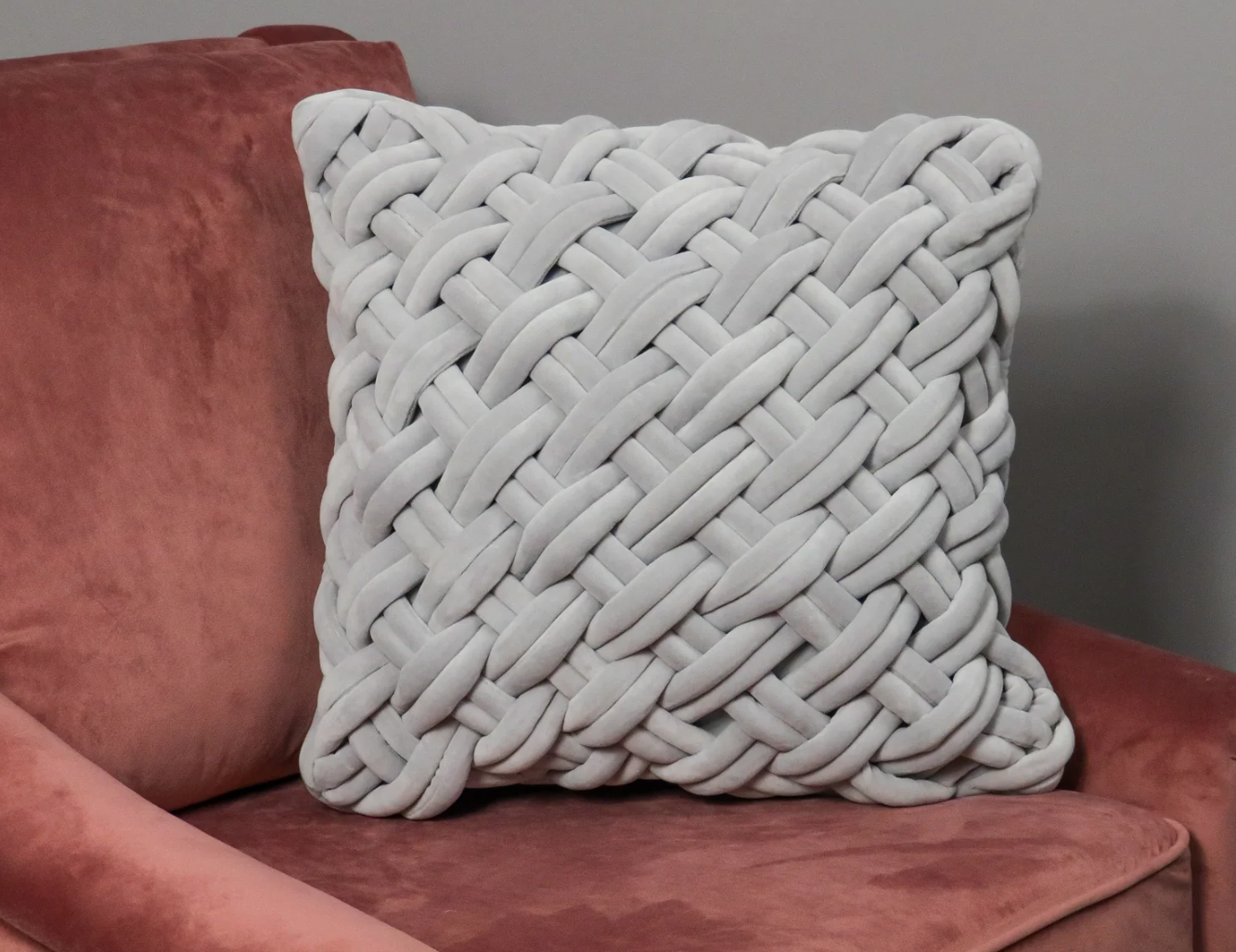 Native Grey Handknotted Velvet Cushion Cover