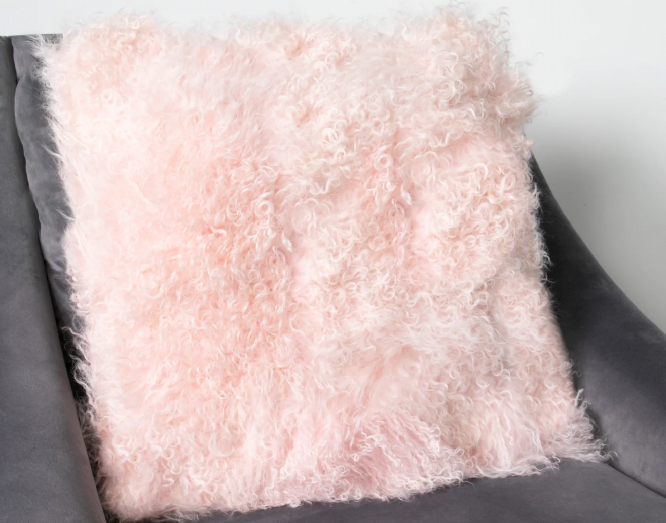Native Pink Curly Sheepskin Cushion 45x45cm