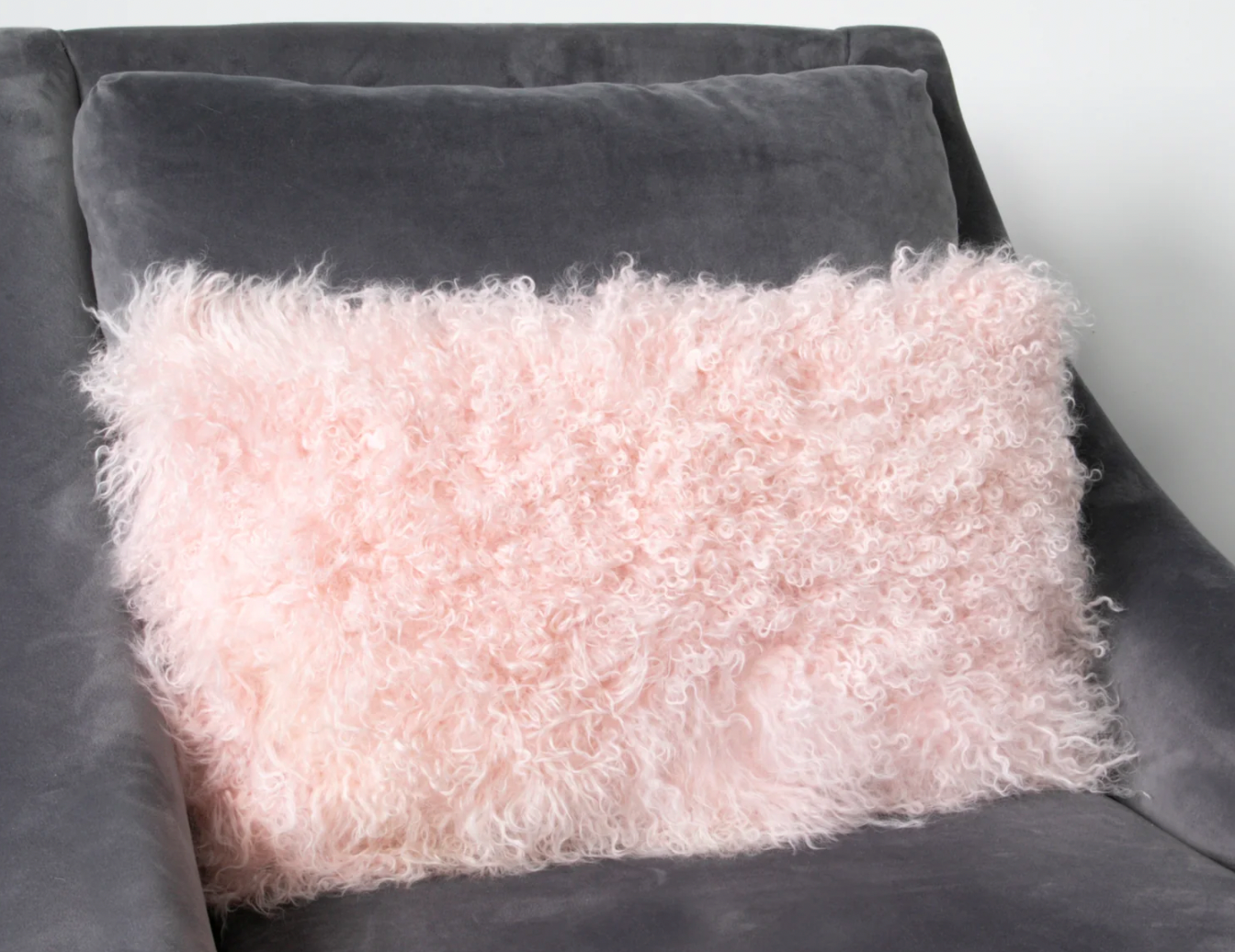 Native Pink Curly Sheepskin Cushion 30x50cm