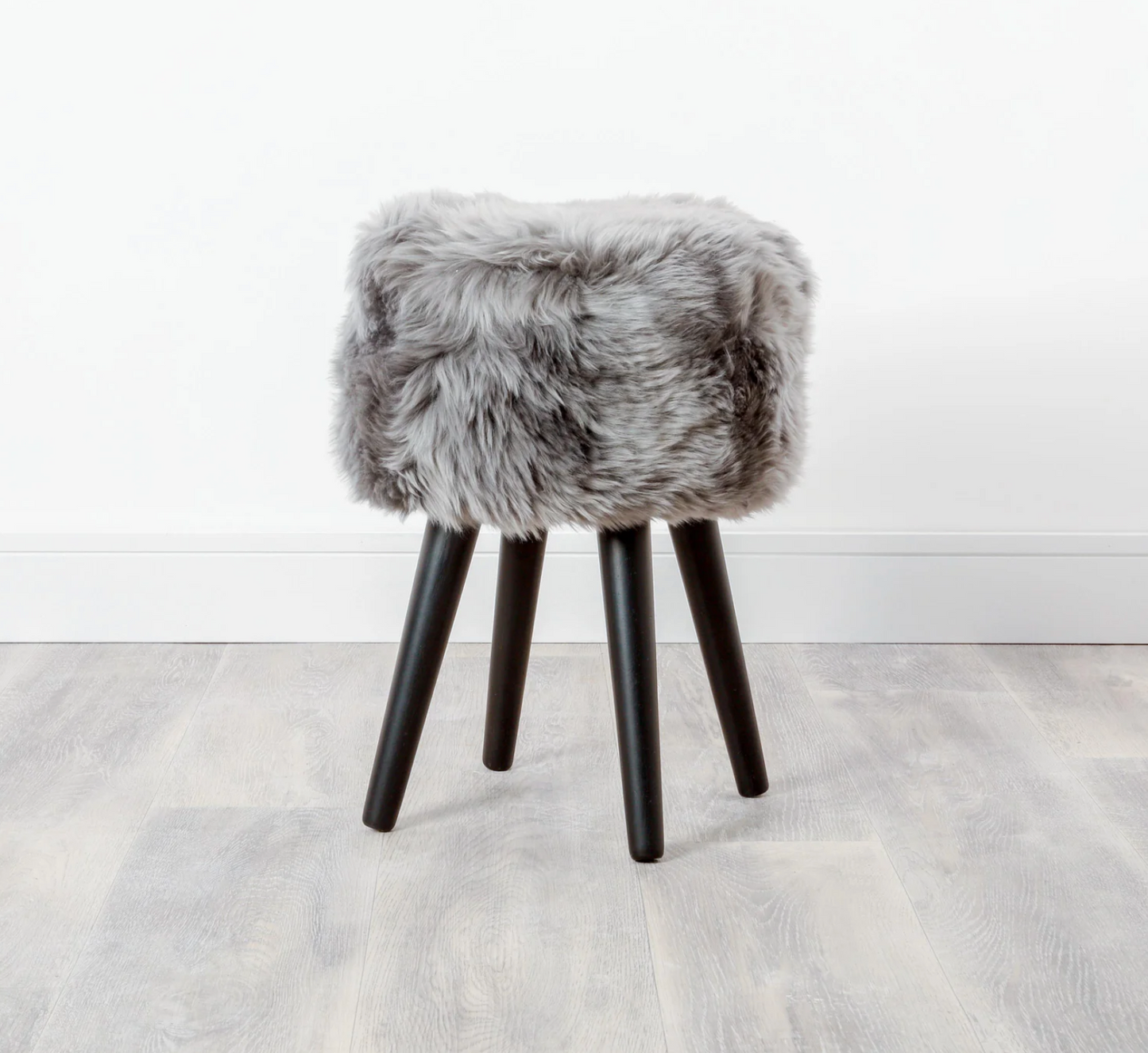 Native Grey Sheepskin Wood Stool - Black