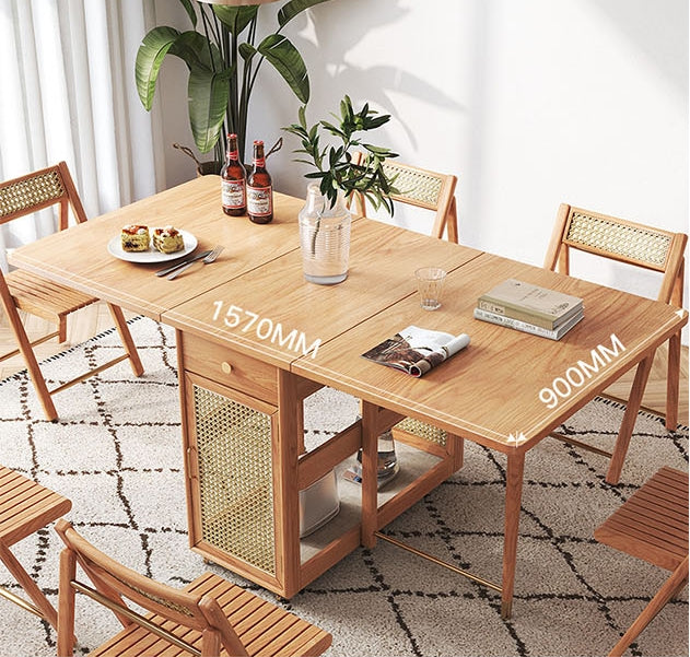 Nydia Foldable Dining Table Set, With Storage and Rattan Design, Wood-Weilai Concept