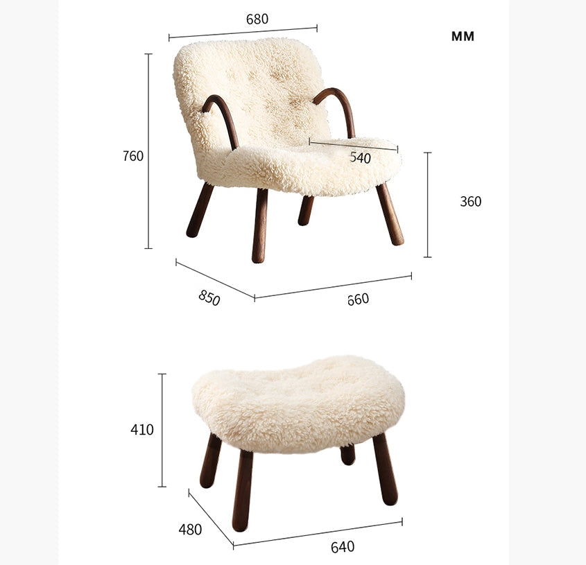 Philip Arc Sheepskin Armchair And Ottoman, Clearance-Weilai Concept