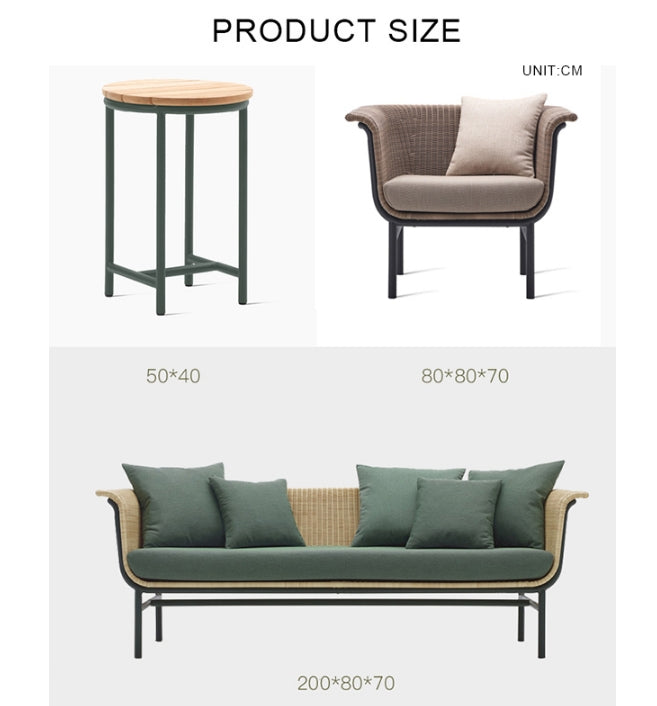 Budron Rattan Outdoor Two Seater Sofa, Armchair, Beige Cushion, Clearance-Weilai Concept