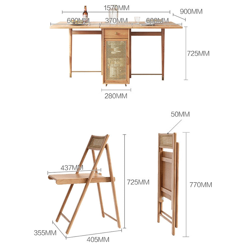 Nydia Foldable Dining Table Set, With Storage and Rattan Design, Wood-Weilai Concept