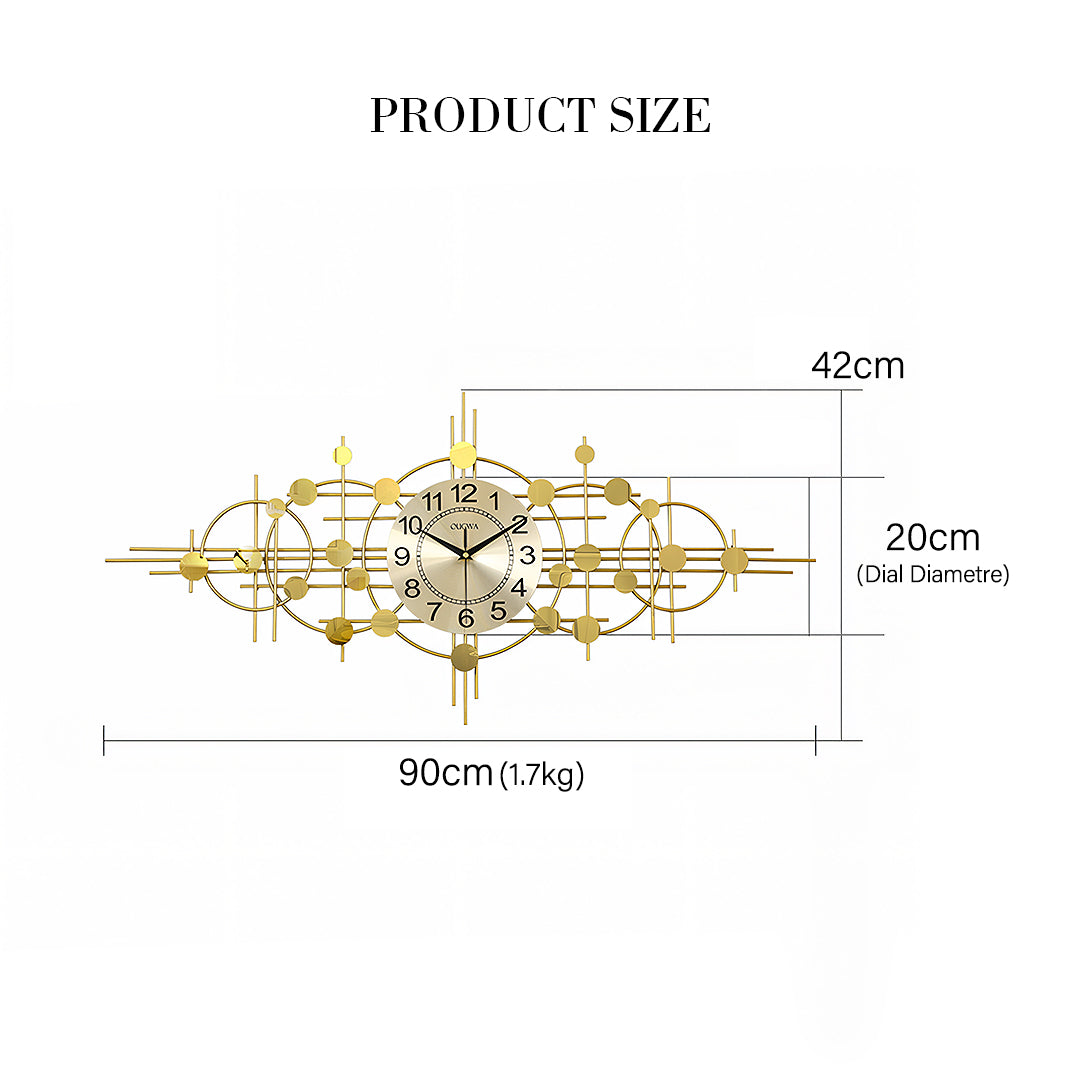Cohen Art Deco Gold Wall Clock, Silent Clock, Horizontal Or Vertical