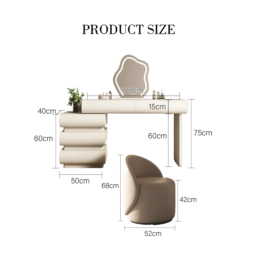 Penelope Dressing Table And Stool, With LED Mirror, Cream