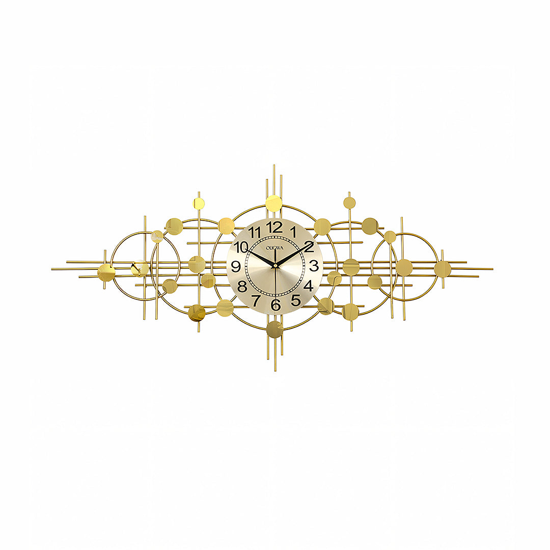 Cohen Art Deco Gold Wall Clock, Silent Clock, Horizontal Or Vertical