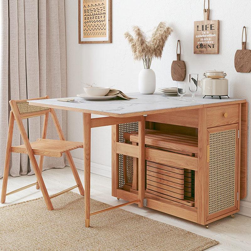 Nydia Foldable Dining Table Set, With Storage and Rattan Design, Wood | Weilai Concept