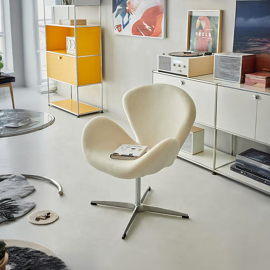 Tane Swivel, Stylish Office Chair, Cream Flannelette