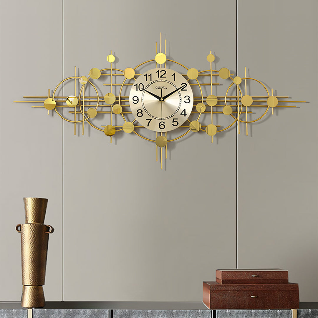 Cohen Art Deco Gold Wall Clock, Silent Clock, Horizontal Or Vertical