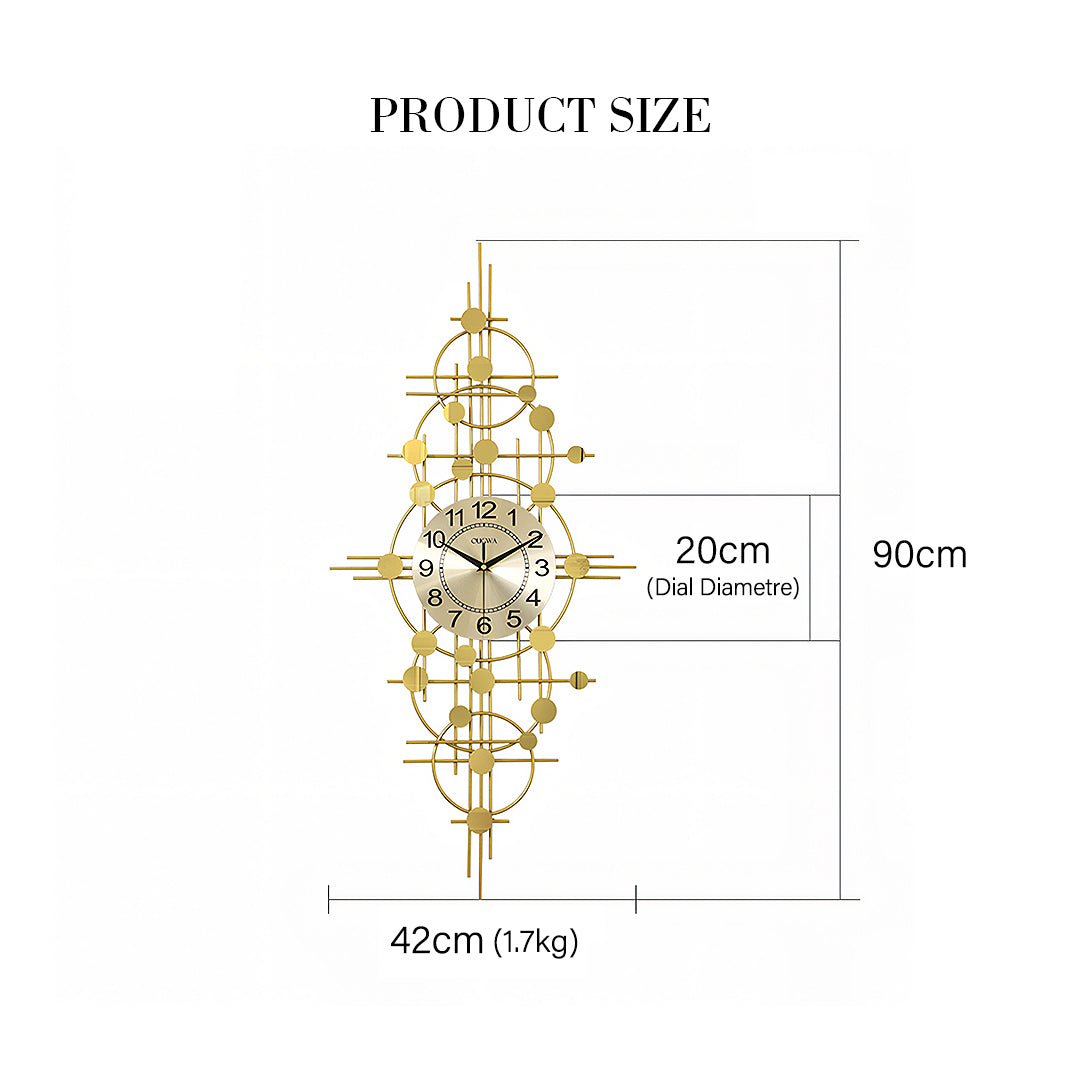 Cohen Art Deco Gold Wall Clock, Silent Clock, Horizontal Or Vertical