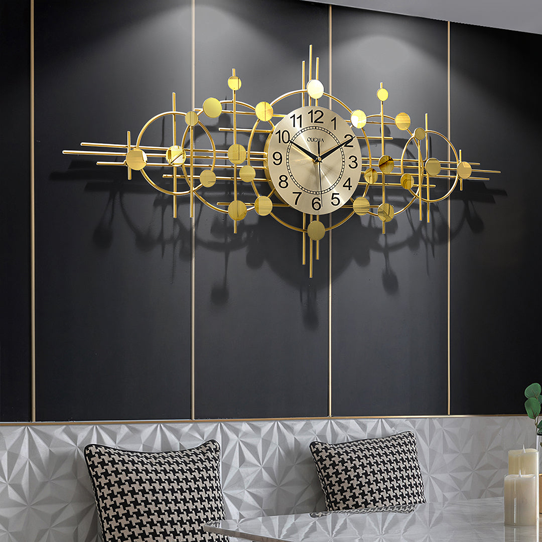 Cohen Art Deco Gold Wall Clock, Silent Clock, Horizontal Or Vertical