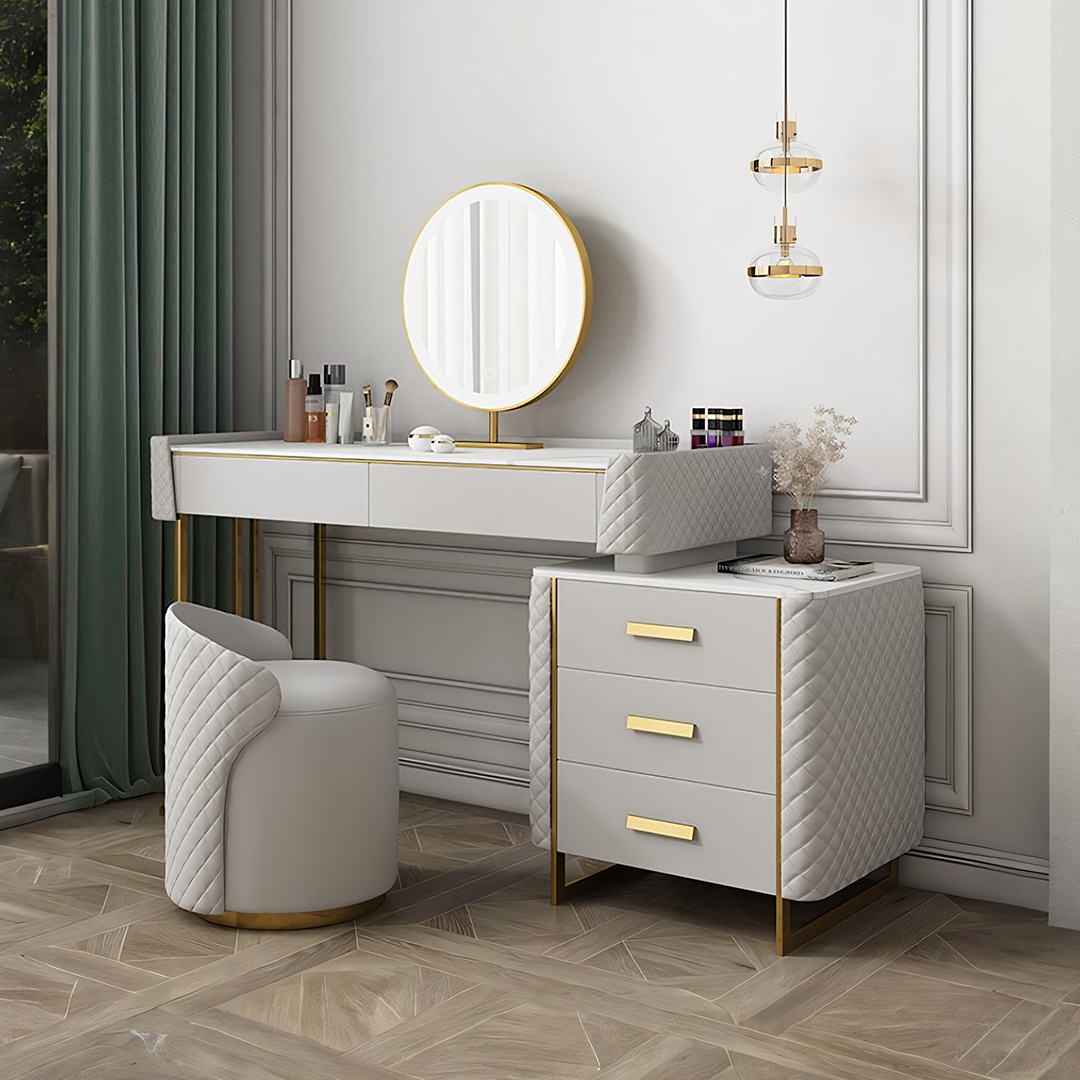 Allurea Dressing Table With LED Mirror, Greyish Cream