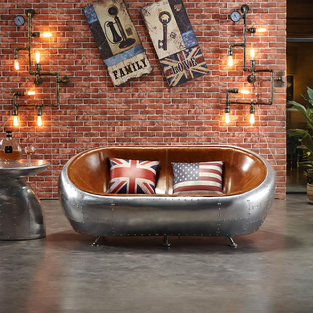 Aviator Airplane Tub Two Seater Sofa, Aluminum Loveseat