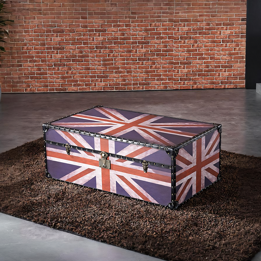 Aviator Union Jack Suitcase Coffee Table, Industrial Storage