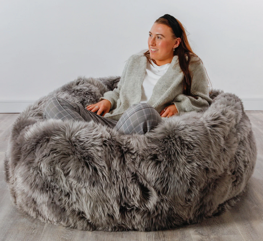 Native Luxurious Grey Sheepskin Beanbag