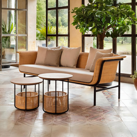 Budron Rattan Outdoor Armchair, Beige Cushion, Clearance