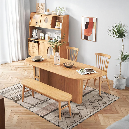Chloe Oak Foldable Dining Table With Storage, Solid Wood