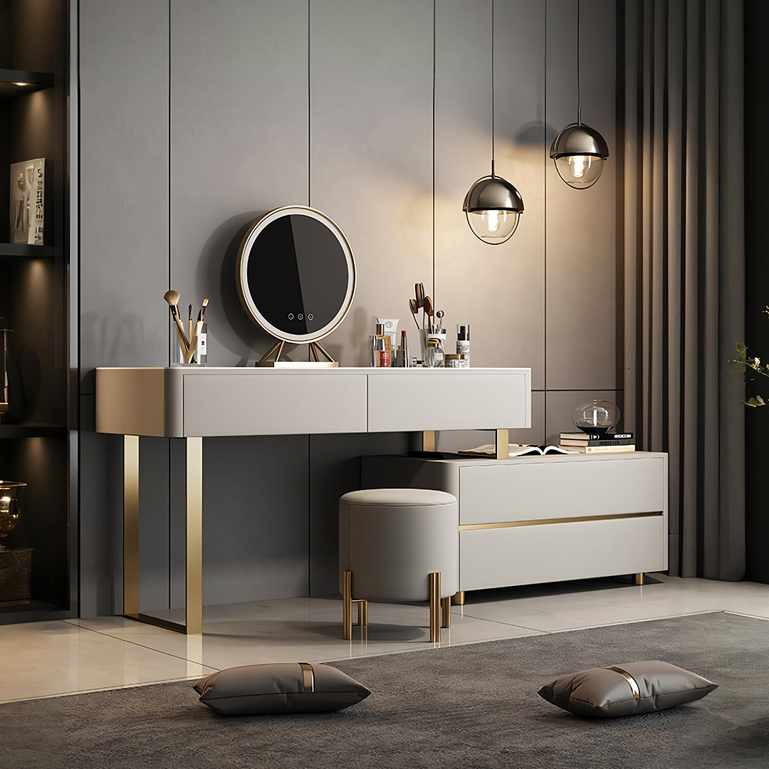 Davidson Dressing Table With LED Mirror, Extendable, Corner Dressing Table