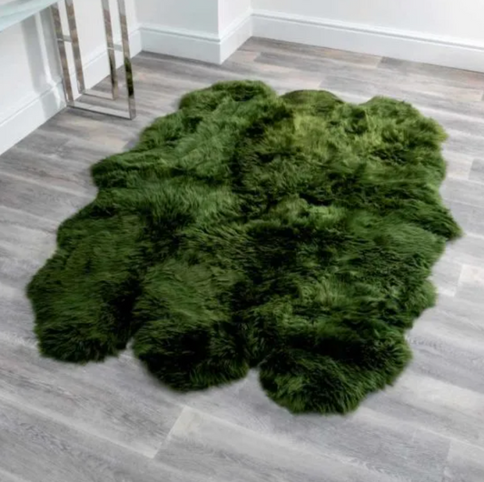 Native Sextuple Olive Green Sheepskin Rug