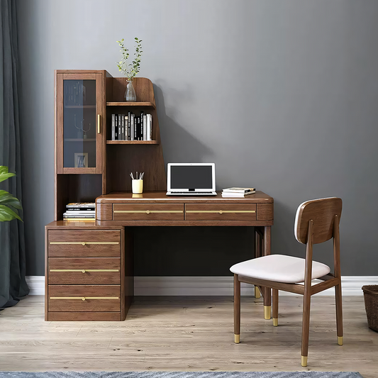 SK21 Office Desk With Side Storage, Rosewood & Gold