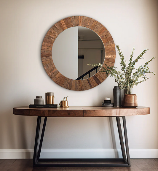 Ruh Round Reclaimed Wood Mirror