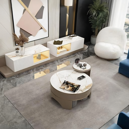 Umi Round Coffee Table Set with 4 Stools With TV Stand