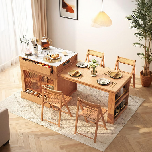 Valerie Extendable Dining Table With Bar Island, Oak, With USB Charger
