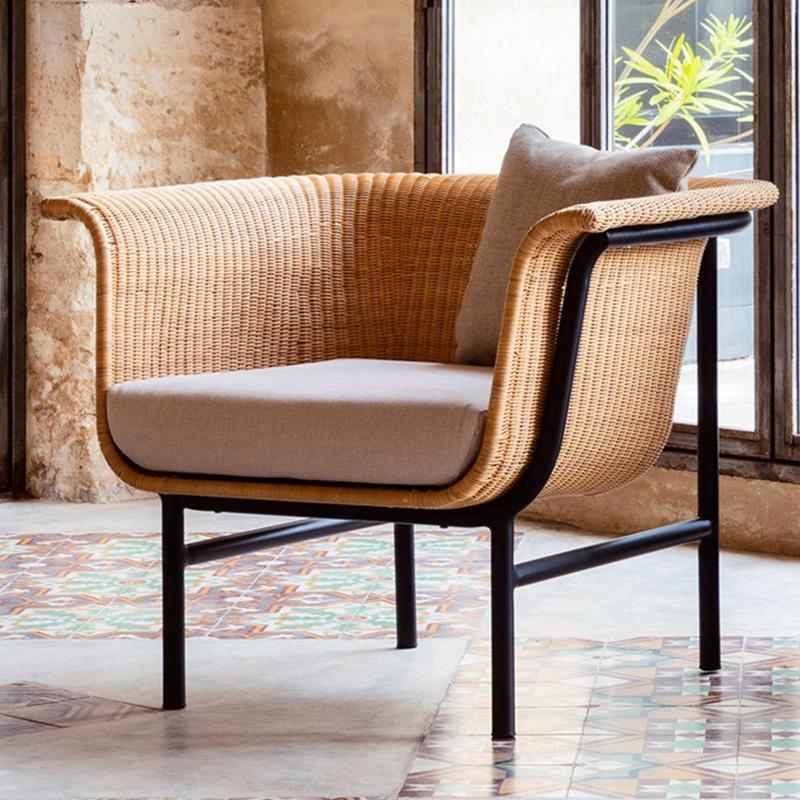 Budron Rattan Two Seater Sofa, Armchair, Beige Cushion, Clearance | Weilai Concept