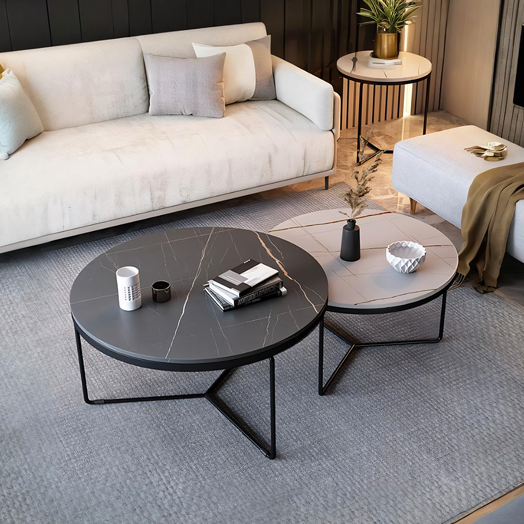Iver Stone Round Nesting Coffee Table Set For Clearance
